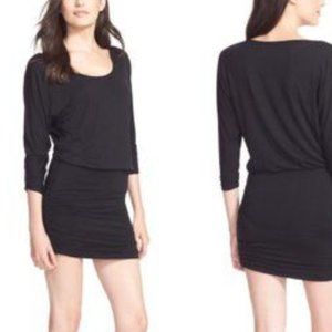 Soft Joie Arusha Rouched 3/4 Sleeve Mini Black Dress Size XS
